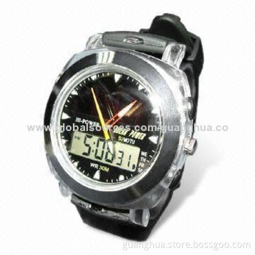 Solar Watch with EL Backlight, Dual-solar Power and 3ATM Water Resistance
